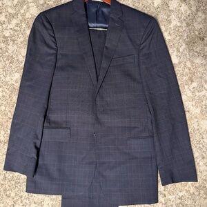 Murano Collezione Slim Fit Wool Suit 40R 32x30 Gray Windowpane Mens